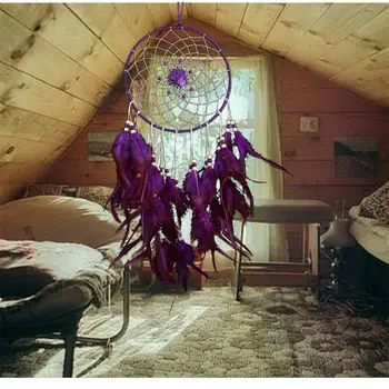 Violetinė Dreamcatcher Vėjo Varpeliais, Indijos Stiliaus Gėlių, Plunksnų Pakabukas Svajonių Dovana Catcher Vaikų Kambario Dekoravimas