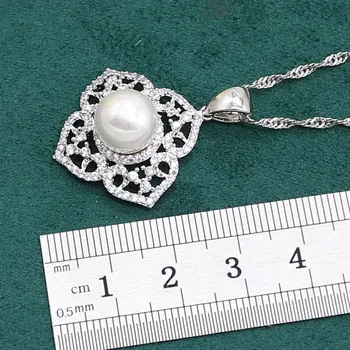 White Pearl 925 Sterlingas Sidabro Papuošalų rinkinys Moterims Cirkonis Apyrankės Auskarai, Karoliai, pakabukas, Žiedas