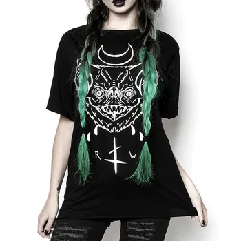 Yangelo Tamsiai Gotikos Marškinėliai Moterims trumpomis Rankovėmis Marškiniai 2020 Nauji Kraujo Ištroškę Batface Black Print T shirt Punk Moterų Vasaros Viršūnes