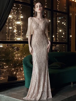 YIDINGZS Elegantiškas V Kaklo Ilgai China vakarinę Suknelę 2021 Naujas Off Peties Vakare Šalis Suknelė