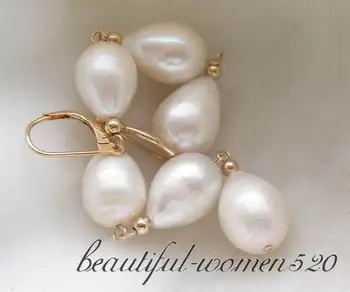 Z3114 3line 15mm balta lašelinę gėlavandenių perlų tabaluoti auskarai
