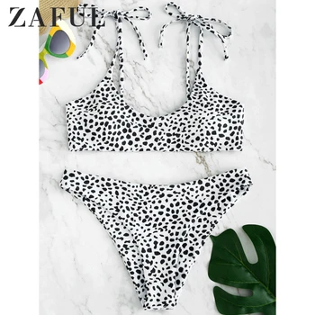 ZAFUL Bikini Leopardas Spausdinti Kaklaraištis Pečių Bikini Komplektas Spagečiai Dirželiai Elastinga Mažai Waisted Kamšalu Plaukti Kostiumas Paplūdimio maudymosi Kostiumėliai