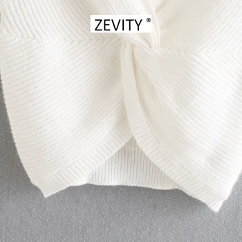 Zevity Naujų 2020 m. moterų mados kryžiaus v kaklo rišti mezgimo megztinis ponios pagrindinio rankovių atsitiktinis slim megztiniai prašmatnus viršūnes S339