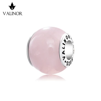 Šviesiai rožinė kristalų 925 Sterlingas Sidabro karoliukai pakabukai tinka Apyrankės & Bangles TRBS017