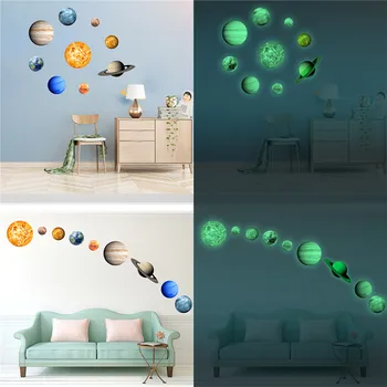 Šviesos Planetos 3D Sienų Lipdukai Saulės Sistema, Žemė, Saulė, Mėnulis, Lipdukai Vaikams, Miegamojo Namų Puošybai Kosmoso Sienos Švyti