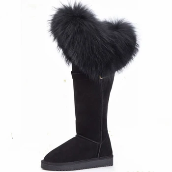 Žiemos Gamtos Black Fox Fur Sniego Batai Karvė Natūralios Odos Kelio Auliniai Batai Ilgi Vandeniui Meškėnas Moterų Batai