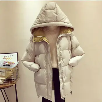 Žiemos Striukė Moterims Dėvėti Medvilnės Aukštos Kokybės Juoda Outwear Moterų Ilgi Paltai Šiltas Kailis Blizgus Overcoar