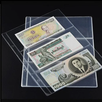10vnt Pinigų Banknotų Popieriaus Pinigų Albumo Puslapį Rinkti Turėtojas Rankovėmis 3-lizdas Palaidų Lapų Lapas Pinigų Albumą Apsauga
