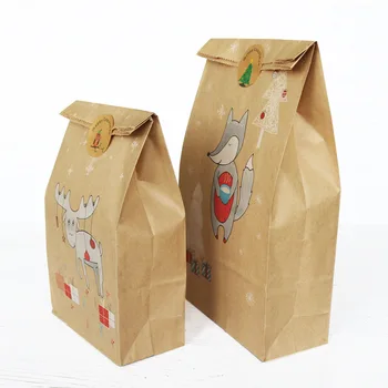 12pcs Kalėdų Kraft Paper Bag Fox Briedis Snaigės Dovanų Popieriaus Maišelis Lipdukai Kalėdų Saldainiai Dragee Maisto Slapukus Pakavimo Popieriaus Maišeliai