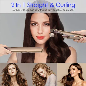 2 in 1 Elektros Professional Hair Curler Volai, Lyginimo Twist Plaukų Dvejoti Salon Styler Keraminiai Akmenslydis Geležies