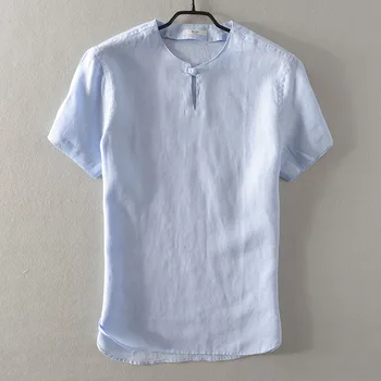 2018 m. Vasaros nauji vyriški laisvalaikio patalynė trumpas rankovėmis marškinėliai prarasti plonų linų t marškinėliai vyrams balta kieta marškinėlius mens camiseta 3XL