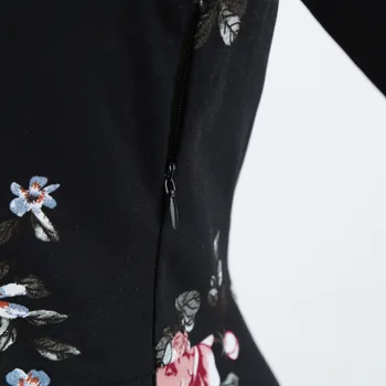 2019 Juodos spalvos Gėlių Spausdinti Derliaus Jurken ilgomis Rankovėmis Hepburn Suknelė 1950 60s, 70s, Rockabilly Sūpynės Pinup Moterų Vestidos Šalis