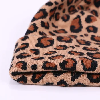 2019 Žiemos Leopard Nėrimo Beanie Skrybėlių Storio Moterų, Moterų Megzti Skrybėlę Beanies Su Tikro Kailio Pompon Plaukų Kamuolys Šiltas Lauko Mergina Bžūp