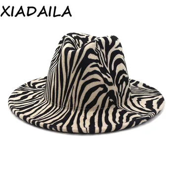 2020 m. žiemos fedora skrybėlės moterims mados Vienodo pločio Kraštų Vilnos Veltinio Džiazo zebra Kepurės vyrams Leopard goth viršų vestuvių Skrybėlę