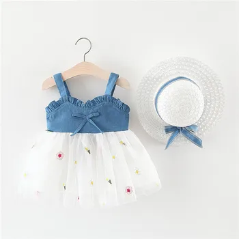 2020 Metų Vasaros Kūdikių Mergaičių Drabužius Su Skrybėlę Kūdikiams, Vaikiška Princesė Šalis Suknelė Lankas Džinsinio Suspender Suknelė Naujagimių Tiulio Tutu Suknelė