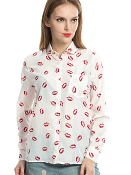 2020 naujas moterų atsitiktinis mados marškinėliai atvartas ilgomis rankovėmis lūpų spausdinti pledas dugno marškinėliai šifono marškinėliai