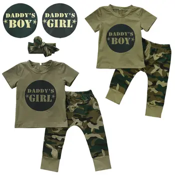 2020 Naujas Vasaros Naujagimis Kūdikis Kūdikis, Kūdikis, Berniukas, Mergaitė Camo T-shirt Viršūnes Kelnes, Komplektai, Nustatyti Drabužių DADDYS Berniukų, Mergaičių Drabužiai