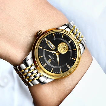 2020New LIGE Vyrai Žiūrėti Top Brand Luxury Gold Verslo Mechaniniai Laikrodžiai Vyrams iš Nerūdijančio Plieno, atsparus Vandeniui 100M Automatinis laikrodis