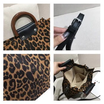 2021 Naujas Leopard Print Pirkinių Krepšys Didelės Talpos Nešti Mediniai Rankiniai Vieno peties Įstrižainės Moterų Pečių Krepšys