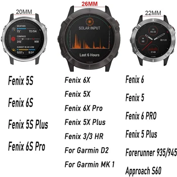 26 22MM Silikonas, Quick Release Watchband Dirželis Garmin Fenix 6X 6 6S Pro smartwatch Easyfit Riešo Juostos Dirželis Fenix 5X 5 5S