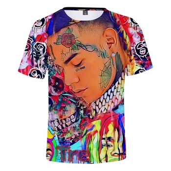 3D Custom Printed Reperis 6ix9ine Mados marškinėliai Moterims/Vyrams Vasaros trumpomis Rankovėmis Tshirts Hip-Hop Atsitiktinis Streetshirt Drabužiai