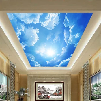 3D Sienų Freskomis Tapetai Peizažas, Mėlynas Dangus Ir Balti Debesys Lubų Tapetai Gamtos Freskomis Individualų Miegamojo Sienos Dokumentai