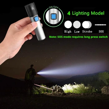 4 Režimai Mini LED Žibintuvėlis USB Įkraunama 300MWaterproof Teleskopinis Žibintuvėlis Zoom Stilingas Nešiojamas šviesos Kostiumas už Naktį Apšvietimas