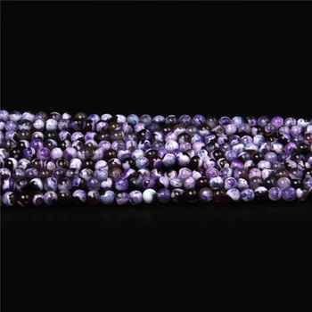 4mm Violetinės Ugnies Agates Granules, Spalvinga Gamtos Agates Akmens Karoliukai Apvalūs Prarasti Karoliukai Moterų Papuošalai Priėmimo Apyrankės Karoliai