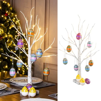 60cm Beržas Velykų Kiaušinių pakibęs Medis LED Žibintai, Medis su Velykomis Darbalaukio Papuošalai Dirbtinis Medis Kraštovaizdžio Puošmena Namuose