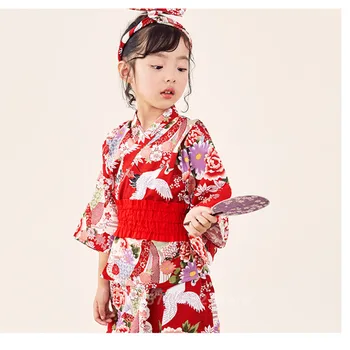 80-140CM Naujagimiui, Rytietiškas Japonų Kostiumas Gril Sakura Kimono Suknelę, Vaikai Prabanga Yukata Haori Gimtadienio Ventiliatorius Naujųjų Metų Drabužių