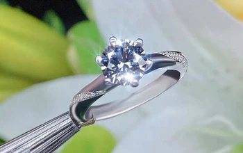 90% NUOLAIDA! Su Pažyma Dovanų Žiedą Gamtos 6mm Cirkonis Diamond 925 Sterlingas Sidabro Žiedas Prabangių Vestuvių Juostoje Nuotaka Moterims