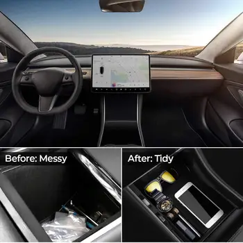 Automobilio Centrinio duomenų saugojimo Dėžutė Tesla Model 3 2017 - 2020 m. Modelio Y Interjero Aksesuarų Sukrovimas Valymas Konsolė Organizatorius