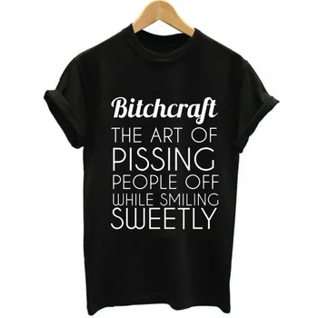 B*tchcraft Laiškas Spausdinti Moterų Mados Hipster Neapykantą Tumblr Gatvės Trumpas Rankovės Viršuje Tee šūkis feministe gatvės goth stiliaus marškinėliai