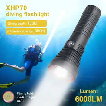 Balta/Geltona šviesa Profesionalių Nardymo LED Žibintuvėlis atsparus Vandeniui 26650 Taktinis Žibintuvėlis 100 Metrų po vandeniu Neria Lempos Šviesa