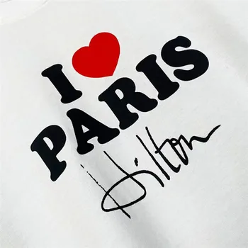Balta Vetements T-marškinėliai Vyrams, Moterims, I LOVE Paris Hilton Autografą Vetements Tee Viduje Žymeklį Atgal Apykaklės Išsiuvinėtu Logotipu Viršūnės
