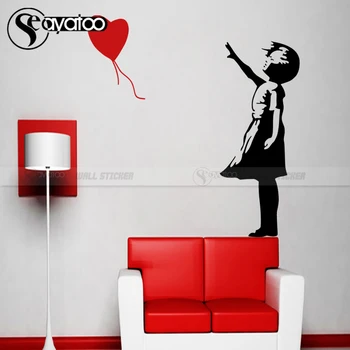 Banksy Mergina Siena Lipdukas Balionas Meilė Širdies Vinilo Decal Mergaičių Miegamasis, Vaikų Kambarys Lipdukai Namų Dekoro