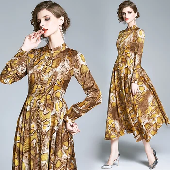 Banulin Mados kilimo ir tūpimo Tako ilgomis Rankovėmis Maxi Suknelės Moterų Elegantiškas Šalis, Geltona, Leopardas spausdinimui Derliaus Ilga Suknelė Atostogų Suknelė