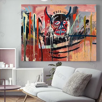 Basquiat Abstrakčios Tapybos Drobės Gatvės Grafiti Sienos Menas, Plakatų ir grafikos Mylėtojas Vertus, Šiuolaikinės Šiaurės šalių Nuotrauką Namų Puošybai