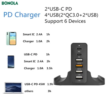 Bonola PD 3.0 65W Greitas Įkroviklis iPhone 11/Xs/iPad/Macbook 5A USB C Tipo QC3.0 Greita Įkrovimo Išmaniųjų Telefonų Multiport AC Adapteris