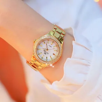 BS Prekės lady Kristalų Žiūrėti Moterų Mados Kvarciniai Laikrodžiai Moterų Nerūdijančio Plieno Suknelė Aukso Laikrodis Relogio feminino Lašas laivybos