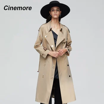 Cinemore 2020 Naują atvykimo rudenį tranšėjos paltai moterims, laisvi drabužiai, viršutiniai drabužiai aukštos kokybės dvigubo breasted moterų ilgas kailis 9024-1