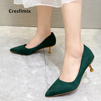 Cresfimix moterų mados seksualus aukštos kokybės paslysti ant žaliosios aukštakulniai moteriški klasikiniai biuro kulno batų zapato negro tacon a5752