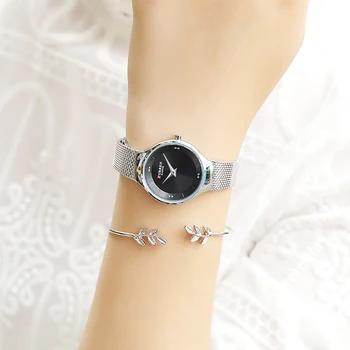 CURREN Laikrodžiai Moterų Kvarcinis laikrodis su Nerūdijančio Plieno Tinklelio, Dirželis Ponios Suknelė Laikrodį Mados Aukso Laikrodis Moterų relojes