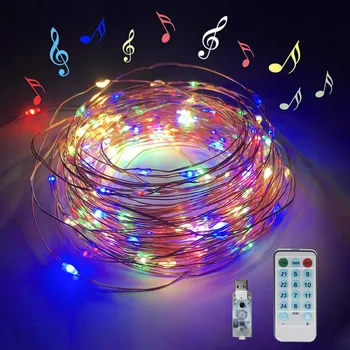 Daugiaspalvis LED String Lemputės Lemputė su Nuotolinio Muzikos Kalėdų Papuošalų Medis, Gėlių Girlianda Dekoro Kambaryje Pasakų Žibintai 2020 Karšto