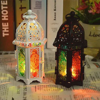 Derliaus Metalo Tuščiaviduriai Žvakių Laikiklis Spalvos Stiklo Kristalų Maroko Žvakidė Kabinti Žibintų Vestuves Namų Dekoro