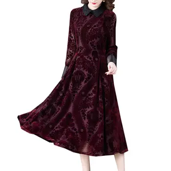 Derliaus Žakardo Aksomo Suknelė ilgomis Rankovėmis Moterų 2020 m. Rudenį Naujų Plus Size High-End Ponios Elegantiškas Šalis Suknelė Midi S-4XL Y637