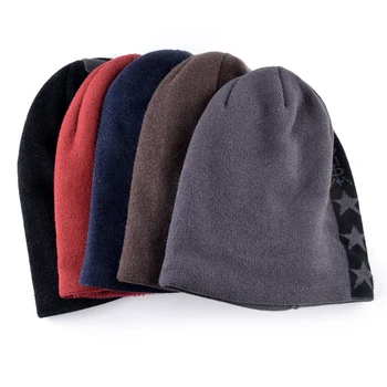Du kartus aksomo skullies megzti vilnos skrybėlę Vyrų žiemos bžūp Išlaikyti šiltas beanies vyrai, variklio dangtis, plius aksomo, skrybėlės moterims kaulų gorro
