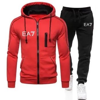 EA7 naujas sporto prekės, vyrų kostiumo užtrauktuką gobtuvu striukė atsitiktinis sportinę rudenį ir žiemą šiltas ir aksomo, vyriški drabužiai