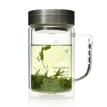 Eco-Friendly 520ml dvigubai boro silikatinio stiklo, taurės Daugkartinio naudojimo Nešiojamų didele stikline vandens butelį skaidraus stiklo su arbatos filtras