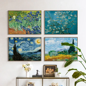Elegantiškas Poezijos Žvaigždėtą Naktį, Vincent Van Gogh Garsaus Menininko Menas Spausdinti Plakato Sienos Nuotrauka Drobė, Aliejus, Tapyba Namų Sienų Dekoras
